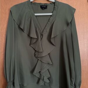 Olive Green Ruffled Blouse by Heyson boutique brand, size L